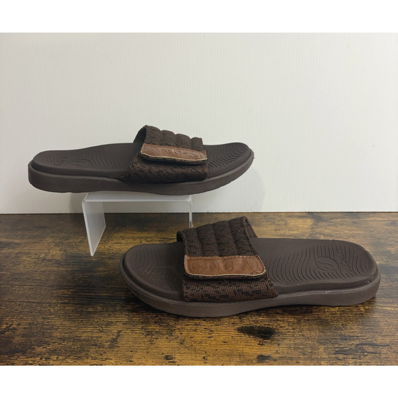 ONCAI Orthotic Sandals Slides Mens Sz 7.5 Brown Hook Loop Plantar Fasciitis - Picture 4 of 10